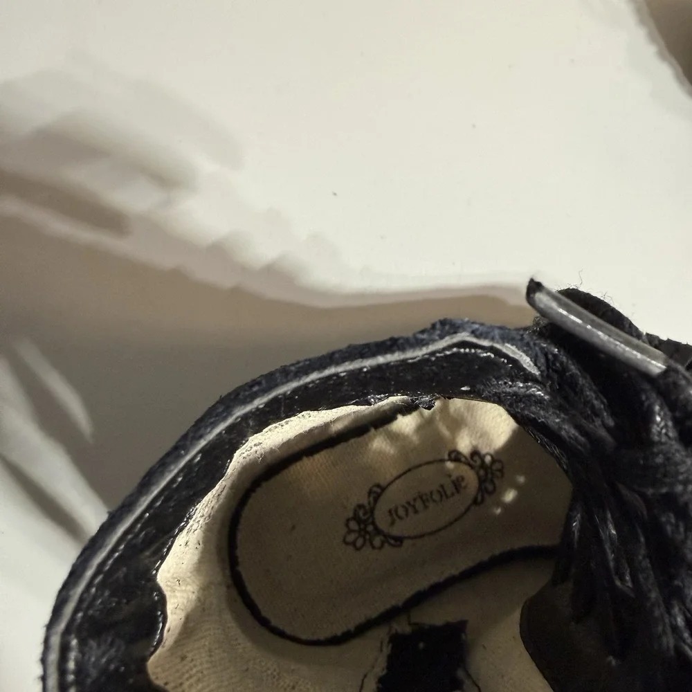 JOYFOLIE TODDLER SIZE 4 Black‎ Suede Fringe Boots SIDE ZIPPER PEEP TOE